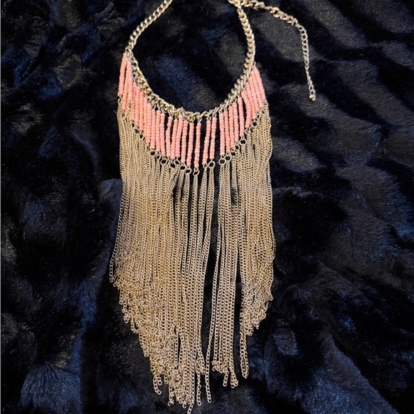 Pink Beaded & Gold Fringed Necklace 26L & Loft Rhinestone 38? in Necklace Gold - Picture 3 of 8
